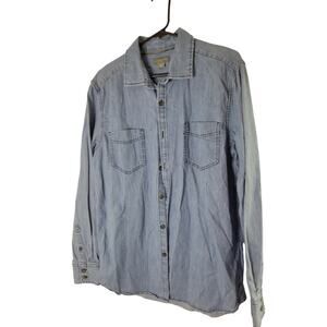 Peyton and Parker Men's Blue Jean Chambray Denim Long Sleeve Button Up Size L